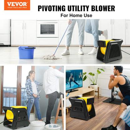 VEVOR Pivoting Utility Fan, 600 CFM High Velocity Floor Blower for Drying, Cooling, Ventilating, Exhausting, 300° Blowing Angle Air Mover, Portable - WoodArtSupply