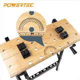 POWERTEC MT4006 Deluxe Bamboo Workbench Top | Portable Project Center and Vise Tool w/4 Bench Dogs,Black POWERTEC