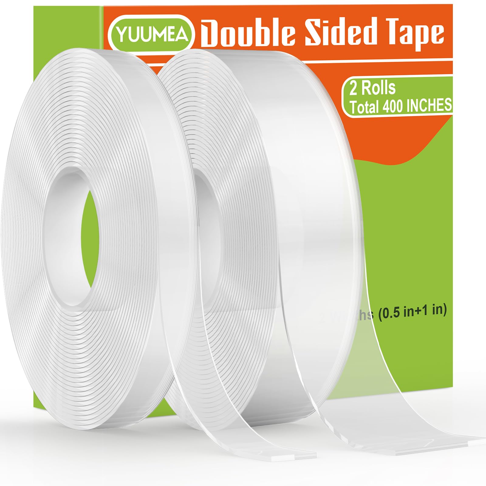 YUUMEA Double Sided Tape, Nano Mounting Tape Heavy Duty (2 Sizes, Total 400 INCHES), Clear Two Sided Wall Tape, Removable Picture Hanging Adhesive - WoodArtSupply