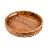 Samhita Round Serving Acacia Wooden Tray with Handles for Serving Beverages & Food on Bar Living Room Home Dining Table (12" x 12" x 1.6") Samhita