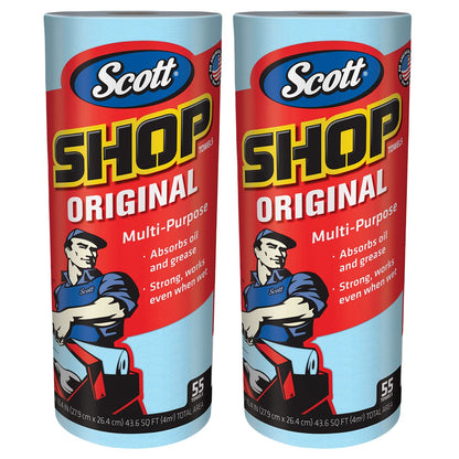75130 Scott Single Rolls Blue Shop Towels Disposable 55 Sheets Pack 110 Total Paper Towels (2 PACK BUNDLE) Professional DIY Oil Absorbent Wipes 39.5