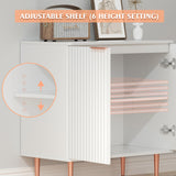 EOYUTLLY White Storage Cabinet,Wood Sideboard Buffet Cabinet with Fluted Textured & Rose Gold Colored Metal Legs, Accent Cabinet for Living EOYUTLLY