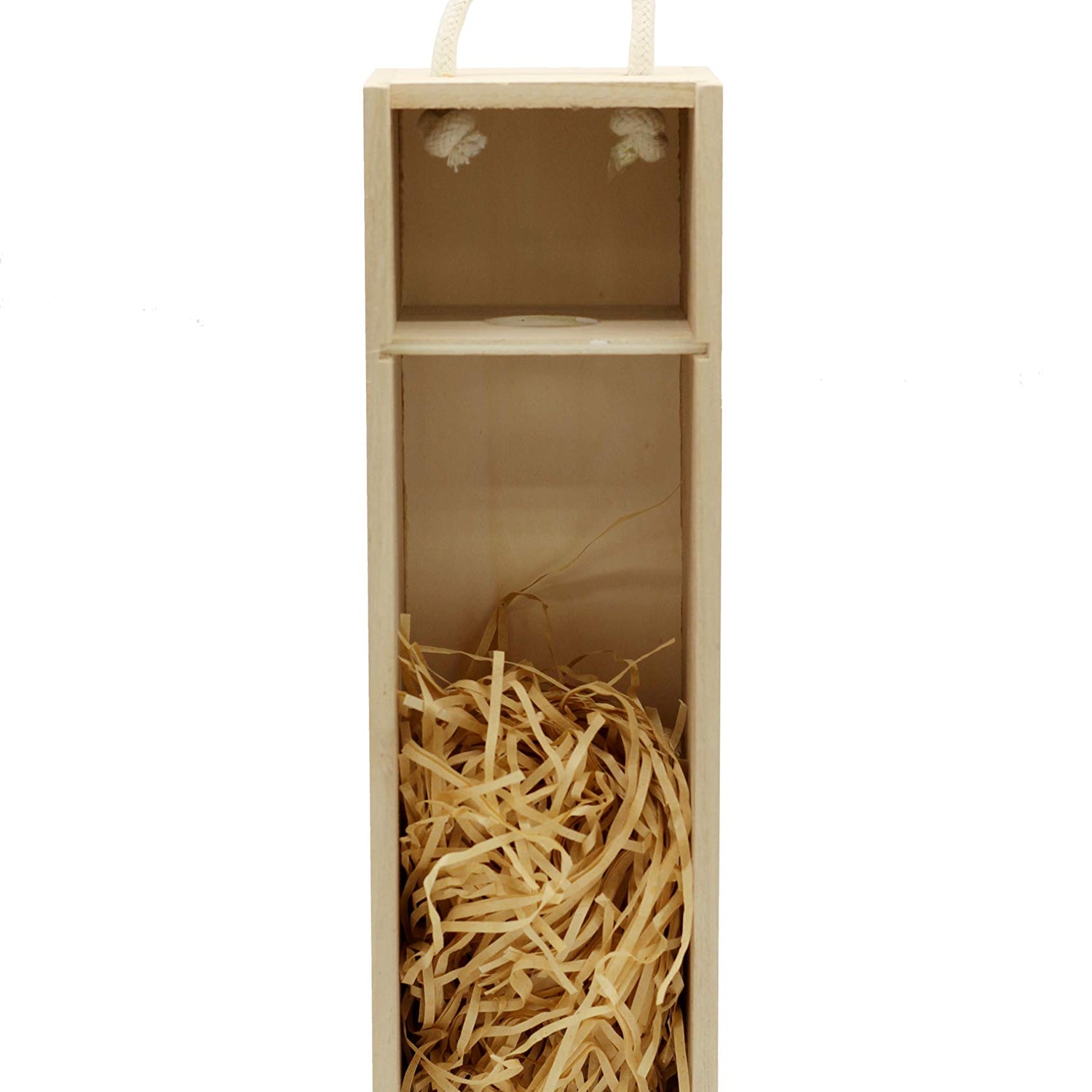 Creative Hobbies Wooden Wine, Liquor Bottle Box, Single Wine Bottle Wood Storage Gift Box with Rope Carry Handle for Birthday Party, Housewarming, Creative Hobbies