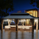 oneinmil 12x20FT Outdoor Gazebo, Heavy Duty Metal Double Roof Hardtop Gazebo with Aluminum Frame and Netting and Curtains for Patios oneinmil