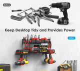CCCEI Garage Tools Storage with Charging Station. Power Tool Battery Organizer Utility Shelf with Power Strip. 4 Drills Holder Wall Mount Rack, CCCEI