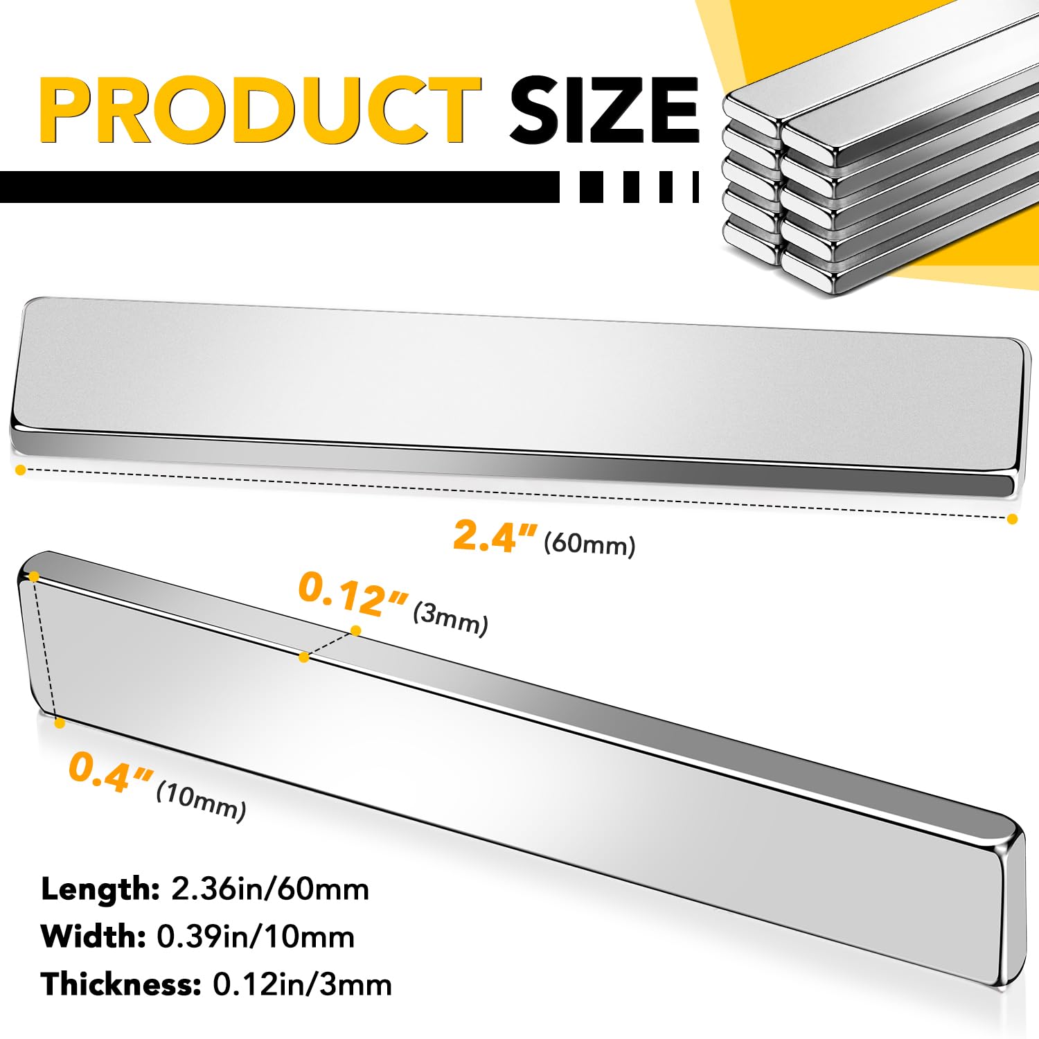 Strong Magnet - 25 Pack Neodymium Bar Magnets, Powerful Rare Earth Magnets - Industrial Strength NdFeB Magnet Set for Fridge, DIY, Crafts - 60 x 10 x DIYMAG