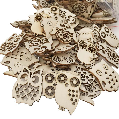 50pcs Mini Owl Wood Cutouts DIY Crafts Owl Bird Unfinished Wooden Tags Ornaments for Wedding Birthday Party Decoration (Randow Styles) JANOU