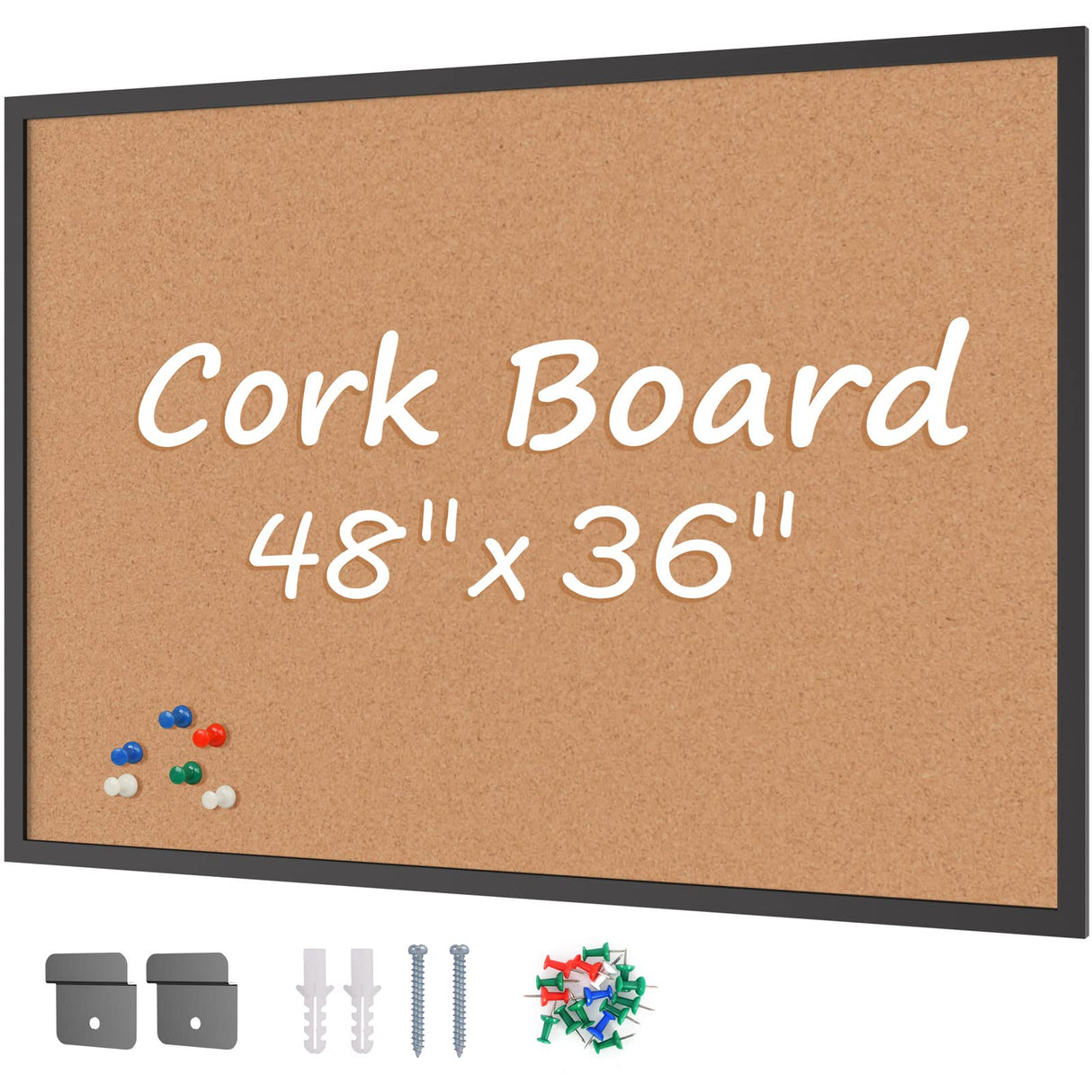 Board2by Cork Board Bulletin Board 36 x 48, Black Wood Framed 4x3 Corkboard, Office Board for Wall Cork, Large Wall Mounted Notice Pin Board with 18 Board2by