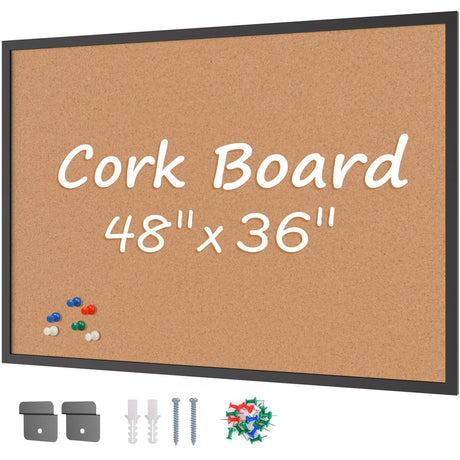 Board2by Cork Board Bulletin Board 36 x 48, Black Wood Framed 4x3 Corkboard, Office Board for Wall Cork, Large Wall Mounted Notice Pin Board with 18 Board2by