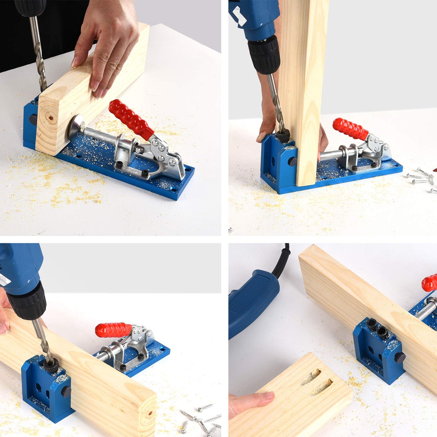 Pocket Hole Jig Kit Dowel Drill Joinery Screw Kit All-In-One Aluminum System Set Jig Wood Woodwork Guides Joint Angle Tool Carpentry Locator KingBaas