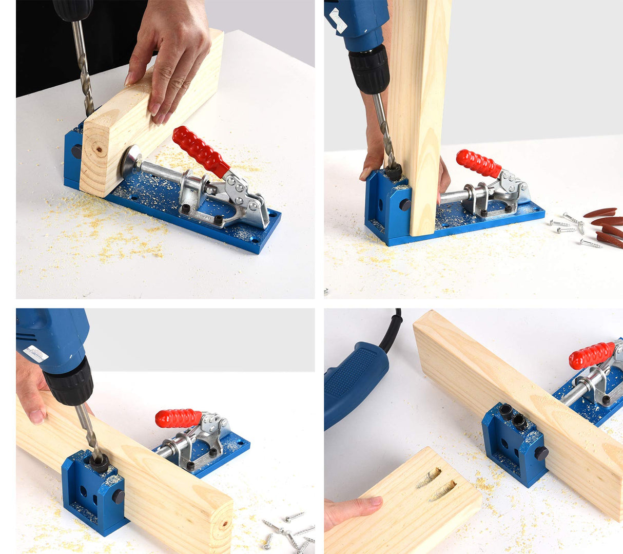 Pocket Hole Jig Kit Dowel Drill Joinery Screw Kit All-In-One Aluminum System Set Jig Wood Woodwork Guides Joint Angle Tool Carpentry Locator KingBaas