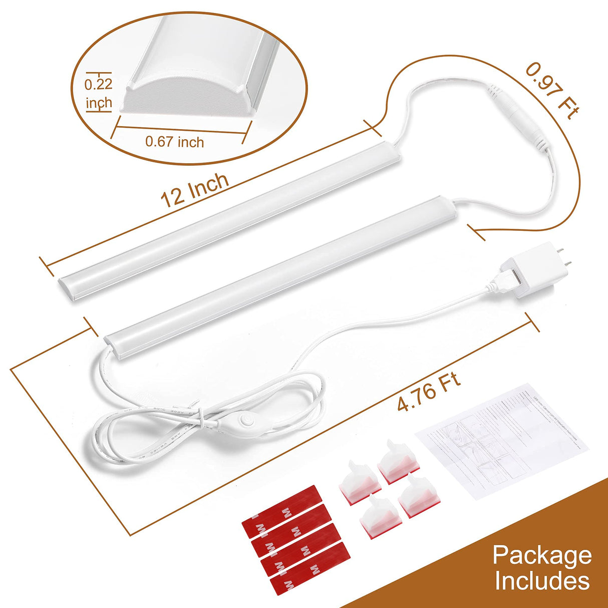 Plug-in Under Cabinet Lighting, 2pcs 12 Inch Dimmable Closet Light, Cold White 6000K Linkable USB LED Light Bar, Memory Function, Under Counter JUSJUBR