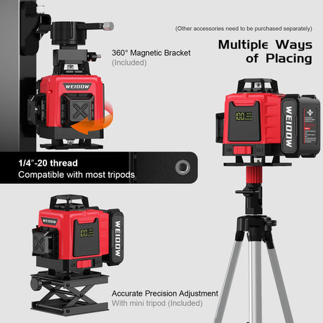 16 Lines Laser Level 360 Self Leveling - Accurate 4×360 Laser Level Line Tool for Easy Measurements - Ideal for Professionals - Durable and WEIDDW