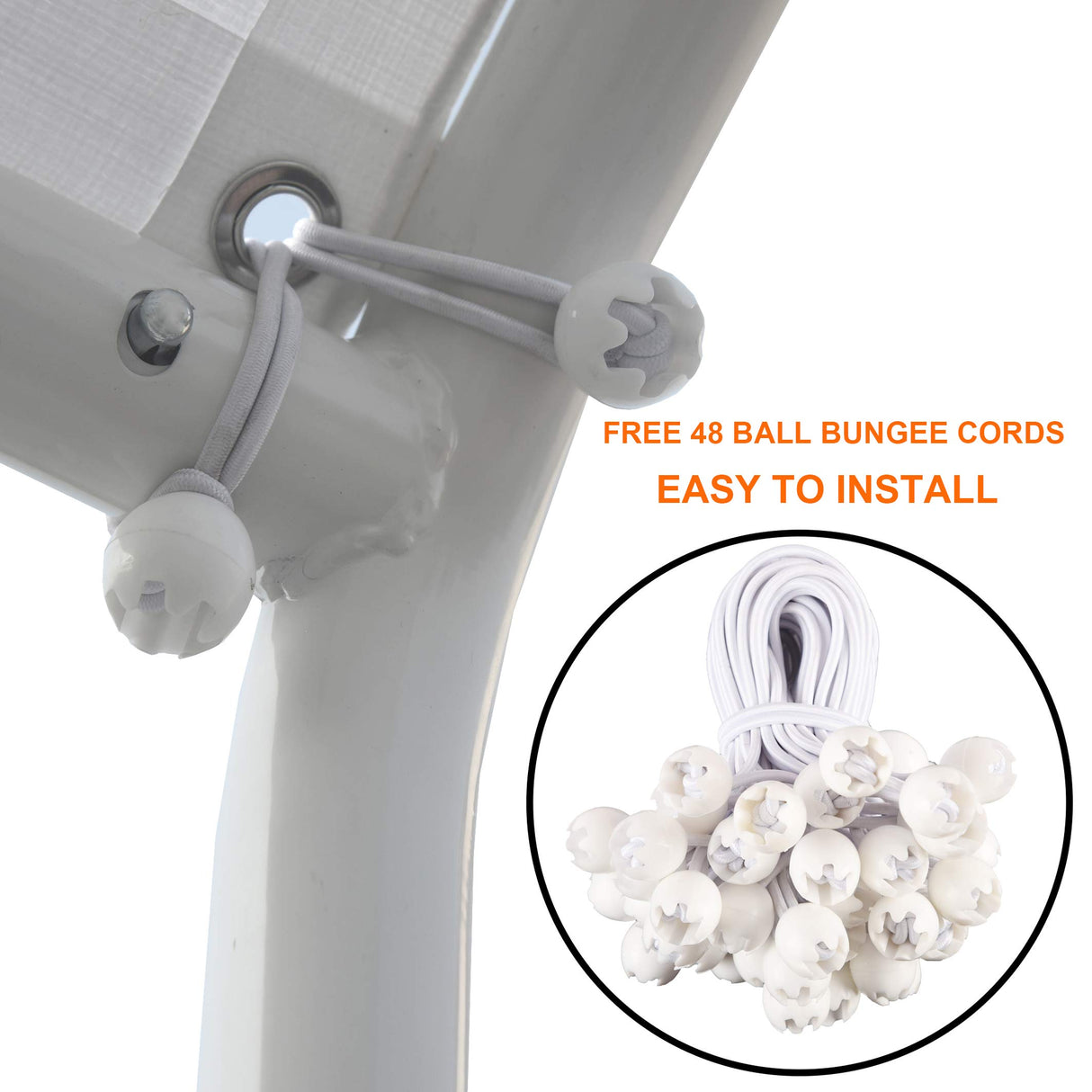 Thanaddo 10 x 20 Ft Carport Replacement Canopy Cover Garage Top Tent Shelter Tarp with Free 44 Ball Bungee Cords,White(Only Cover, Frame Not Include) Thanaddo