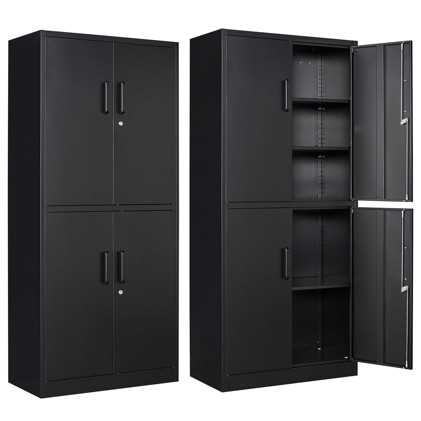 Letaya Metal Storage Cabinet with Lock Door, Adjustable Shelf Steel Cabinets for Office, Home,Pantry,Kitchen,Garage Utility Cabinet (4 Door-Black)