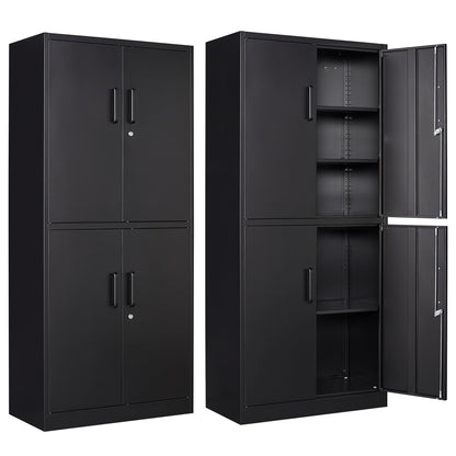 Letaya Metal Storage Cabinet with Lock Door, Adjustable Shelf Steel Cabinets for Office, Home,Pantry,Kitchen,Garage Utility Cabinet (4 Door-Black)