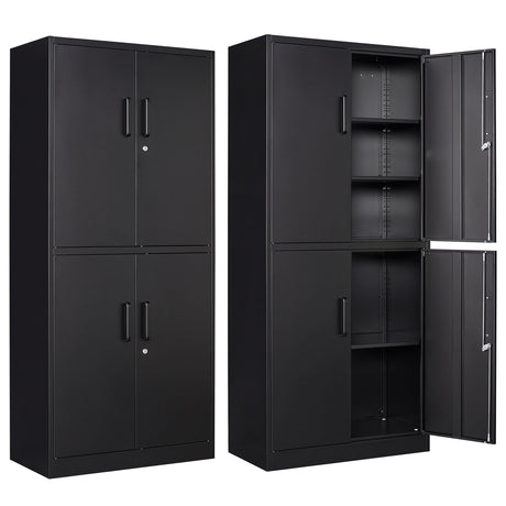 Letaya Metal Storage Cabinet with Lock Door, Adjustable Shelf Steel Cabinets for Office, Home,Pantry,Kitchen,Garage Utility Cabinet (4 Door-Black) Letaya