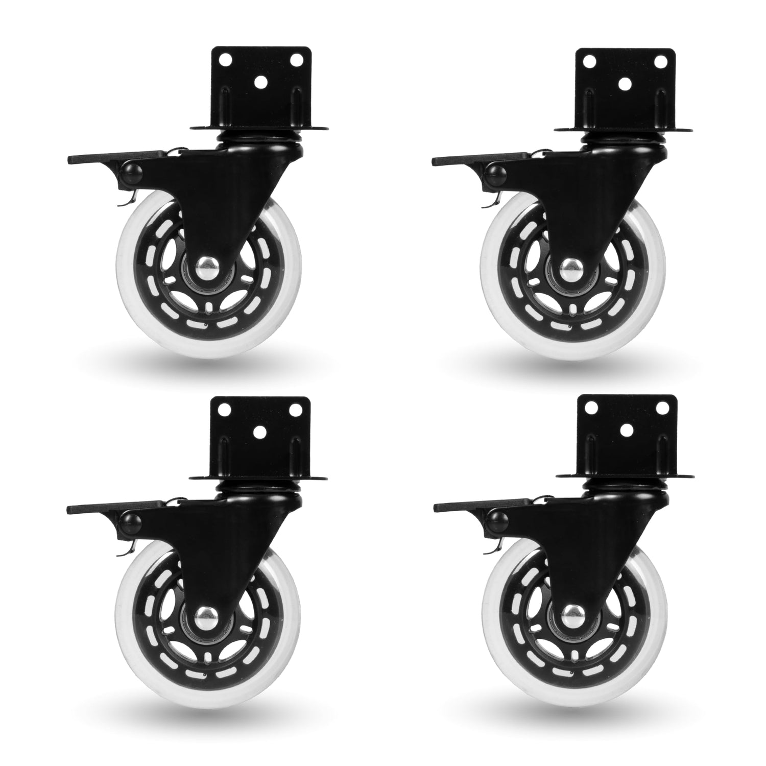Iron Forge Tools Side Mount Casters Set of 4 Heavy Duty- Swivel Caster Wheels for Furniture Legs, Table, Workbench, Cart, Bed, Black Powder Coated Iron Forge Tools