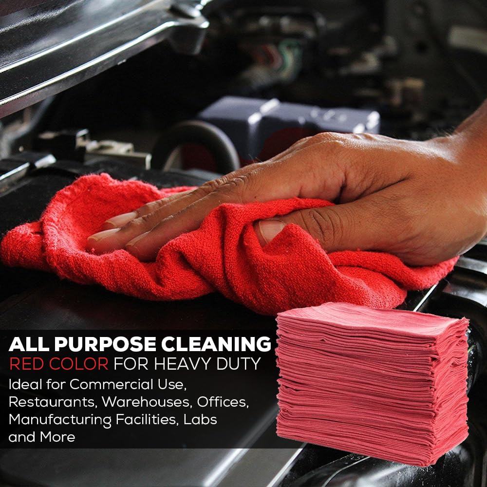 Simpli-Magic 79101 Shop Towels, 14"x12", 50 Pack, Cotton, Red SIMPLI-MAGIC