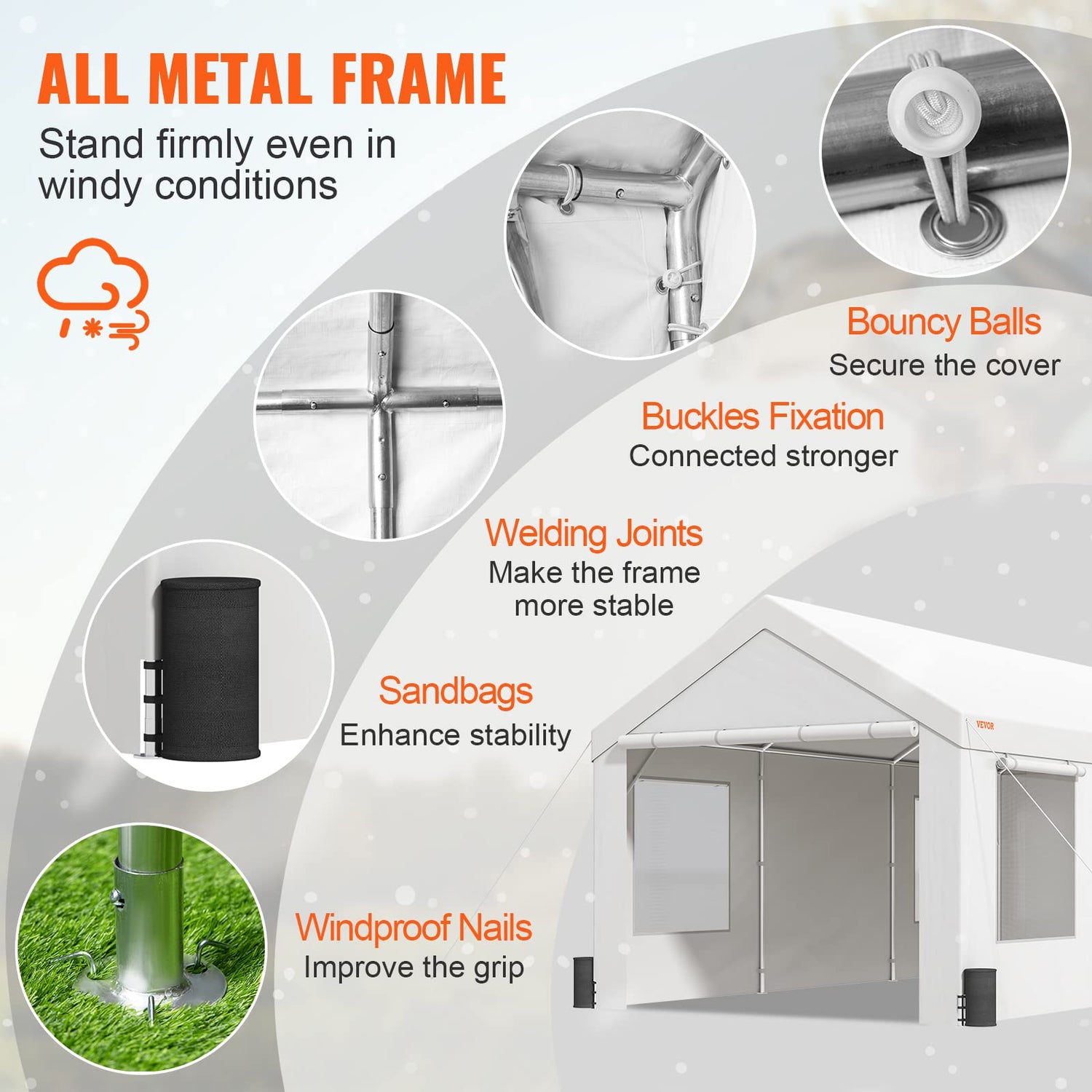 VEVOR Carport, 10x20ft Heavy Duty Car Canopy, Portable Garage with Roll-up Ventilated Windows & Removable Sidewalls, UV Resistant Waterproof VEVOR