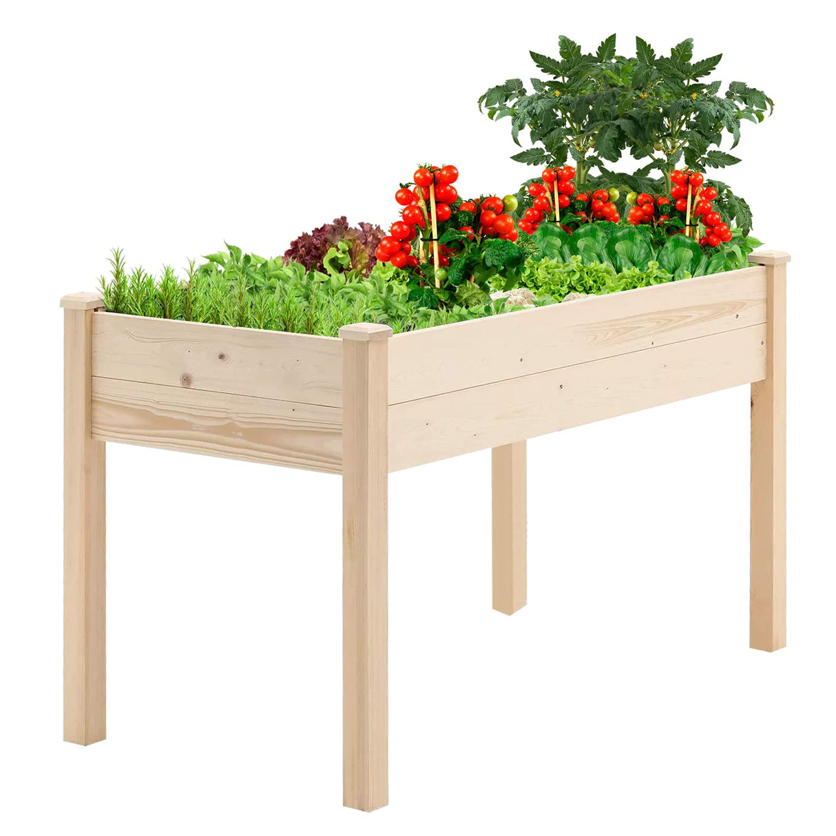 Patiomore 4 Feet Outdoor Wooden Raised Garden Bed Planter Box Kit for Vegetable and Fruit Herb Growing, Patio or Balcony Gardening, Natural Patiomore