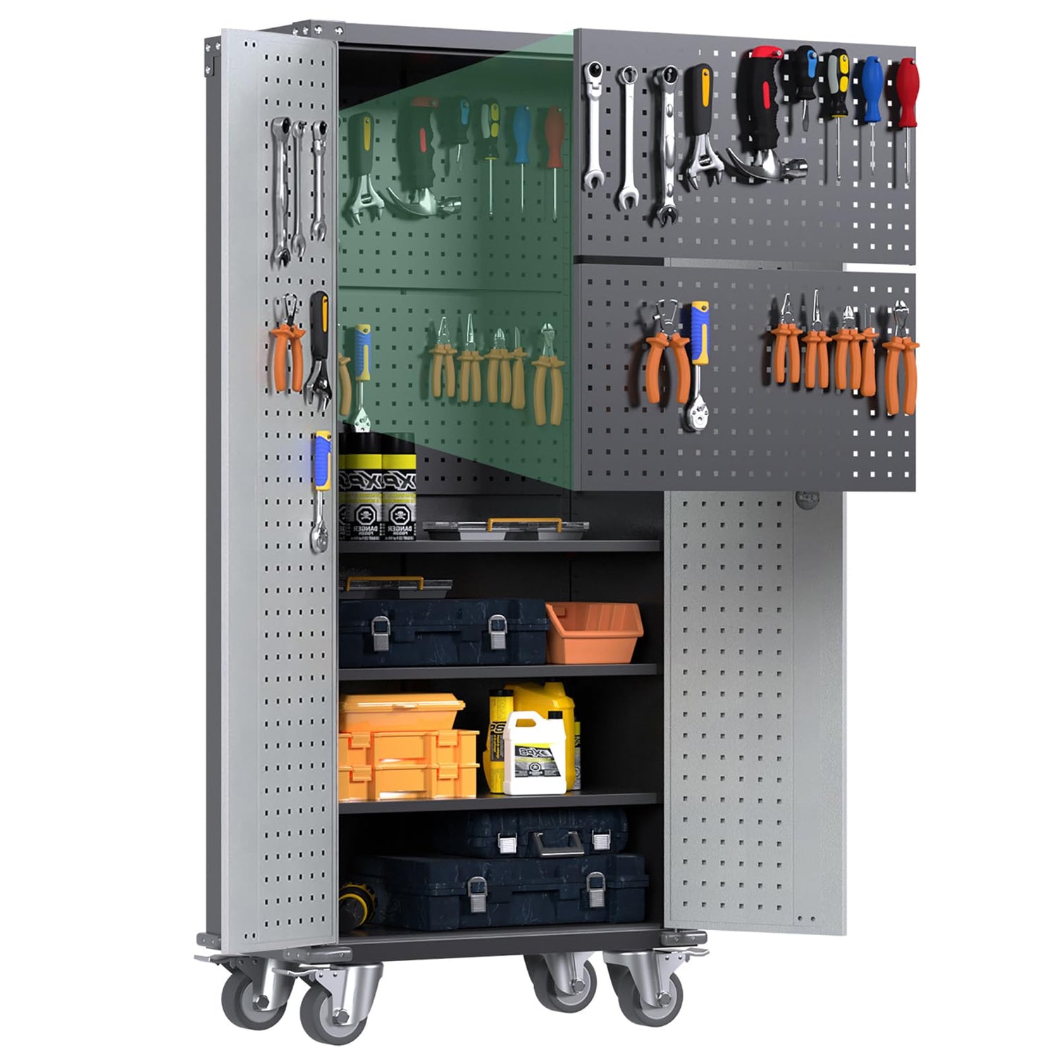 JAORD Tool Storage Cabinet with Wheels, Metal Garage Cabinet, Tall Storage Cabinet with Locking Doors, 3 Adjustable Shelves for Home Utility Room JAORD