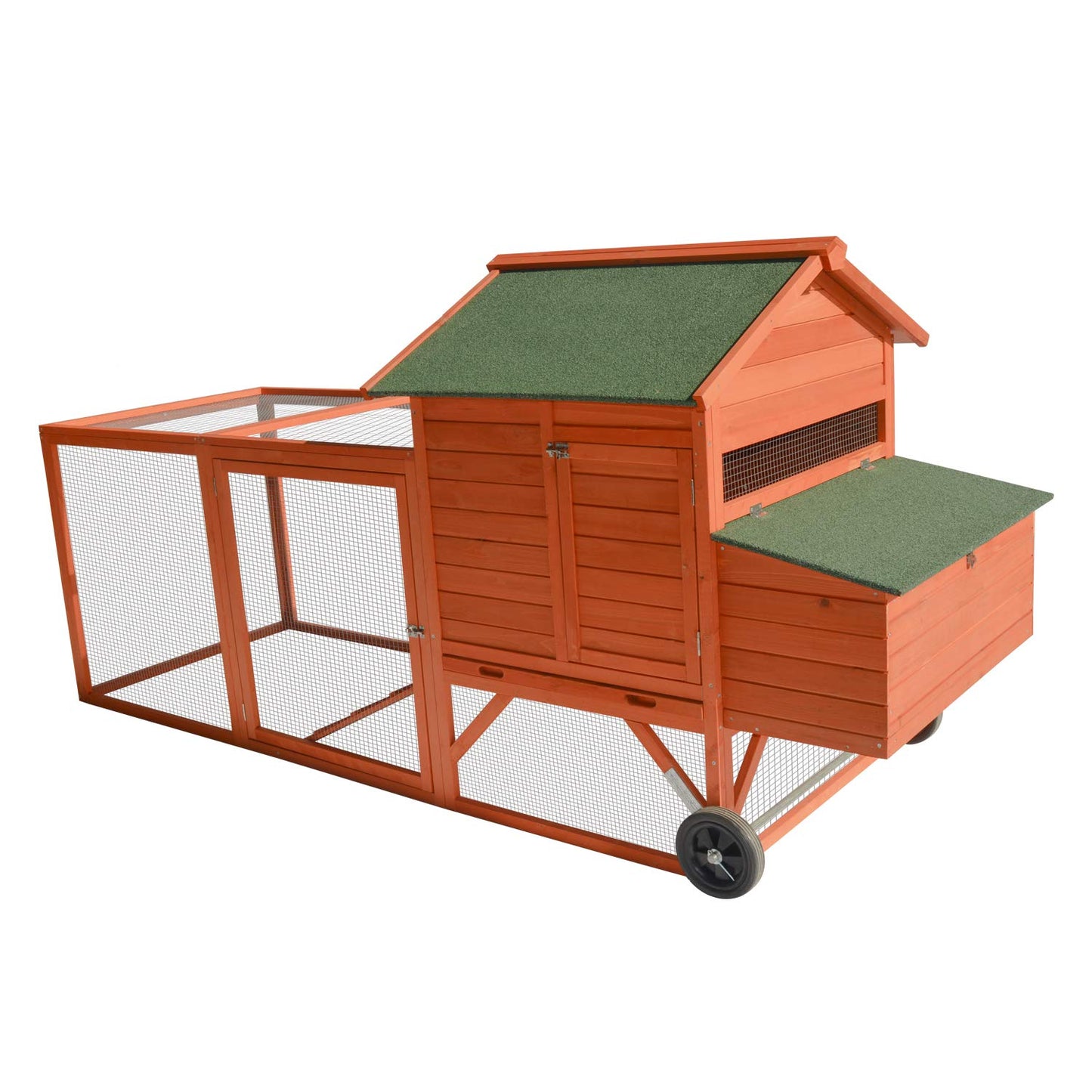 96" Deluxe Large Wooden Chicken Coop Hen House on Wheels Indoor Outdoor Rabbit Hutch Poultry Cage w/Nesting Box and Removable Tray & Ramps