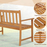 Tangkula Natural Acacia Wood 2-Person Garden Bench with Backrest and Armrests Tangkula