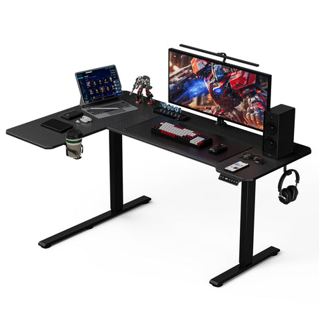 Acrolix 59" Reversiable L-Shaped Electric Standing Desk Adjustable Height Gaming Stand Up Corner Desk Sit Stand Home Office Computer Desk with Splice Acrolix