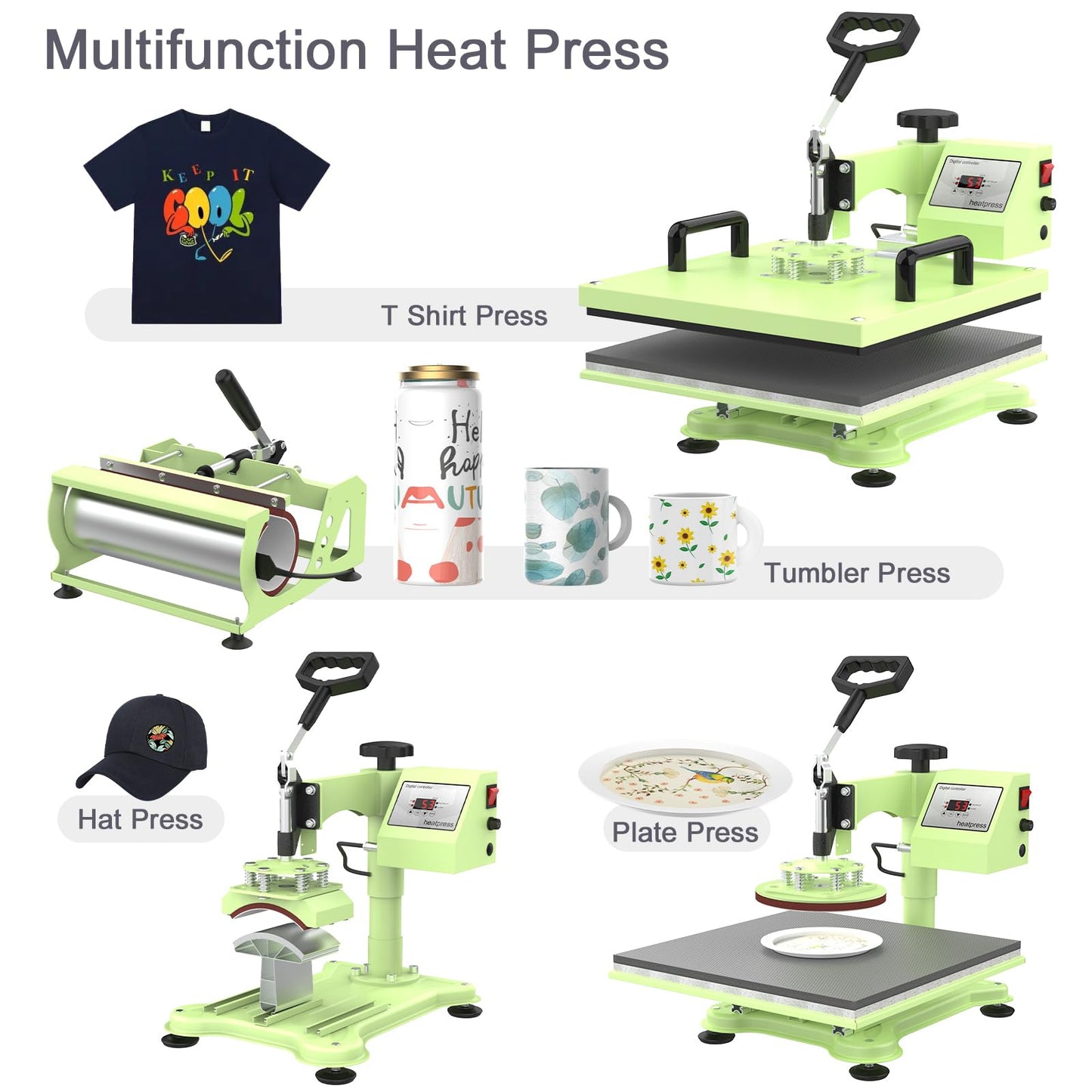 YIIFIISET Heat Press Machine 15x15,5-in-1 Heat Transfer Machine with 30oz Tumbler Press Attachment,360 Degree Swing Away Heat Press for - WoodArtSupply