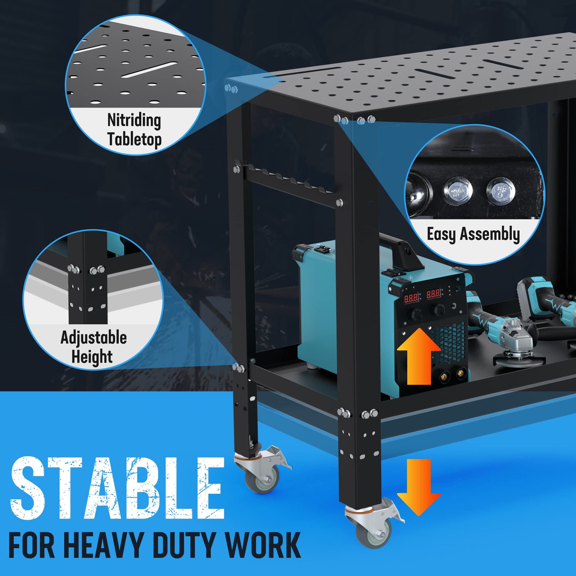 WORKPRO 36”×18” Welding Table, 1200 lbs Load Capacity, Nitriding Tabletop, Portable Welding Table with 5/8" Holes on Top, Welding Cart, Casters with - WoodArtSupply