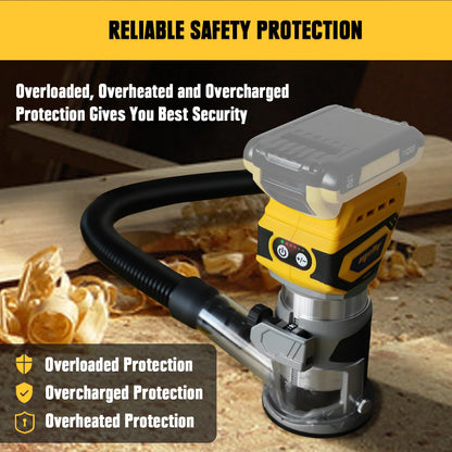 Cordless Router Tool, Mellif 600W Brushless Trim Router for DeWalt 20V MAX Battery(NOT Included) 28,000RPM 5 Variable Speeds, Fixed Base, 12PCS 1/4" - WoodArtSupply