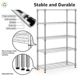 MZG Steel Heavy Duty 5-Tier Utility Shelving Unit Steel Organizer Wire Rack for Home,Kitchen,Office,Chrome (14" D x 24" W x 63" H) M MZG
