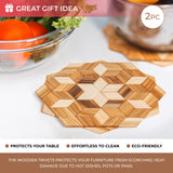 Wooden Trivets for Hot Dishes - 2 pcs Natural Handmade Wood Trivet Mat - Sturdy and Durable 7.5'' Kitchen Hot Pads - Wooden Trivet Frame for Hot Pots KIBS group