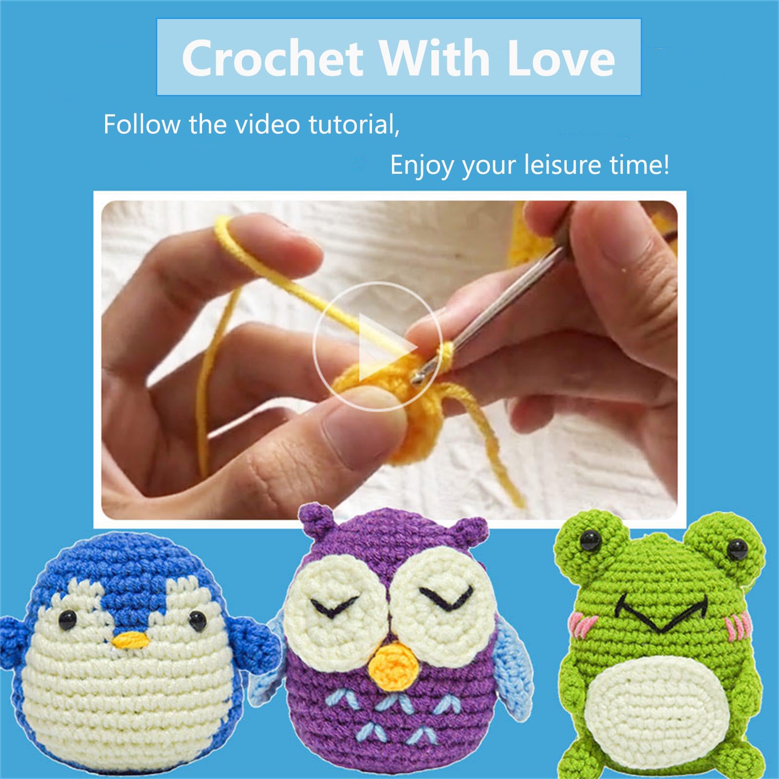 NEZIH Crochet Kit for Beginners,Beginner Crochet Kit for Adults & Kids,Complete Beginner Crochet Set with Step-by-Step Video Tutorials,3 Pattern