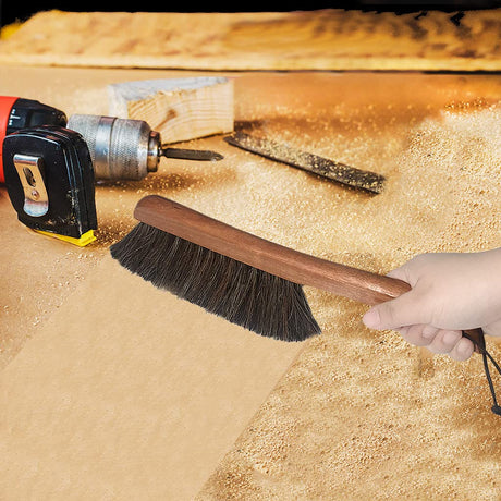 AMERWASH PLUS Counter Brush for Furniture, Drafting, Patio, Bed, Fireplace, Woodworking Cleaning, Horsehair Bristles Duster Wooden Handle Shop Brush, AMERWASH PLUS