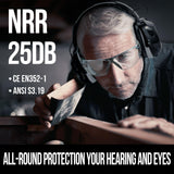 Muffpro Bluetooth Hearing Protection Ear Protection with Safety Glasses, NRR 25 dB Noise Canceling Earmuffs for Snowblowing, Mowing, Construction Muffpro