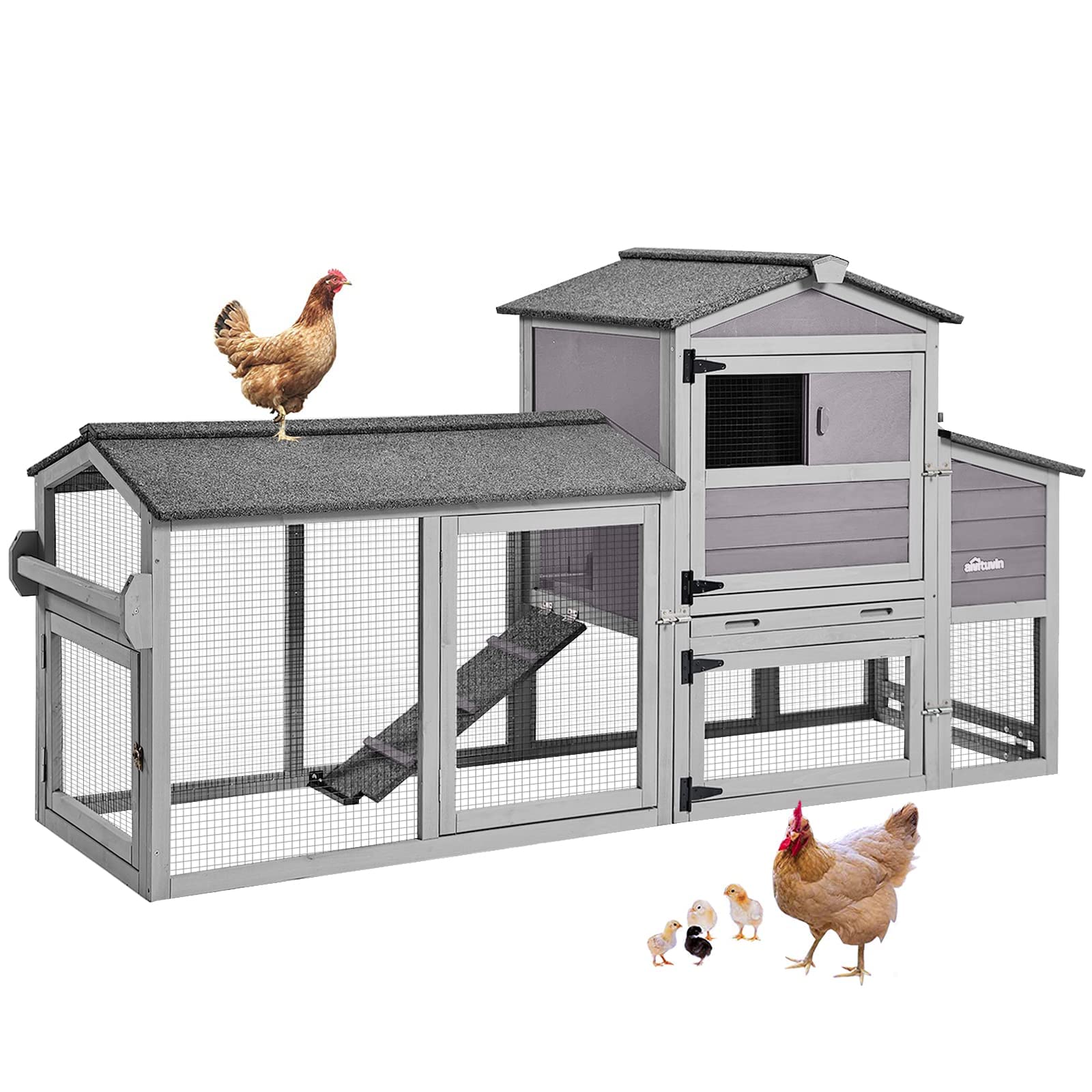 Aivituvin Chicken Coop Hen House Portable with Wheel Wooden Poultry Cage with Nesting Box Outdoor Chicken House with Run 80" - WoodArtSupply