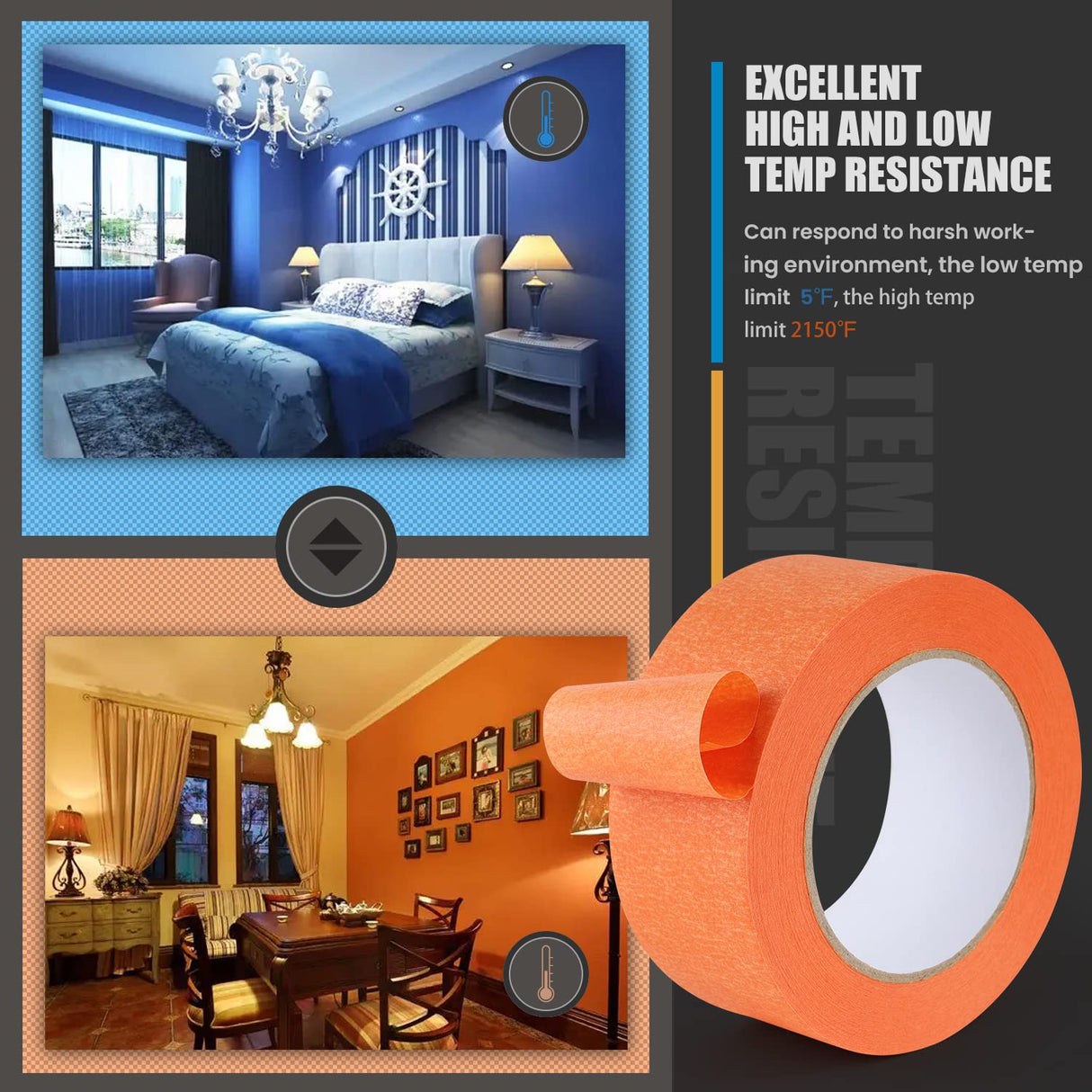 Lichamp Wide Orange Painters Tape 2 inch, 1pc Medium Adhesive Orange Masking Tape, 1.95 inches x 55 Yards Lichamp