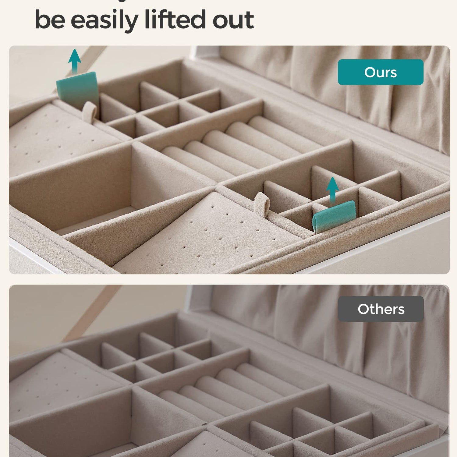 SONGMICS 2-Layer Jewelry Box, Jewelry Organizer with Handle, Removable Jewelry Tray, Jewelry Storage, Floating Effect, 8.1 x 9.4 x 4.3 Inches, Gift SONGMICS