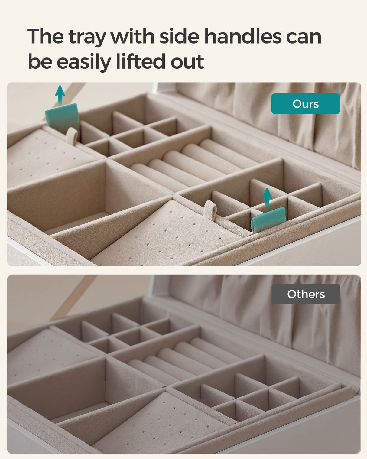 SONGMICS 2-Layer Jewelry Box, Jewelry Organizer with Handle, Removable Jewelry Tray, Jewelry Storage, Floating Effect, 8.1 x 9.4 x 4.3 Inches, Gift SONGMICS