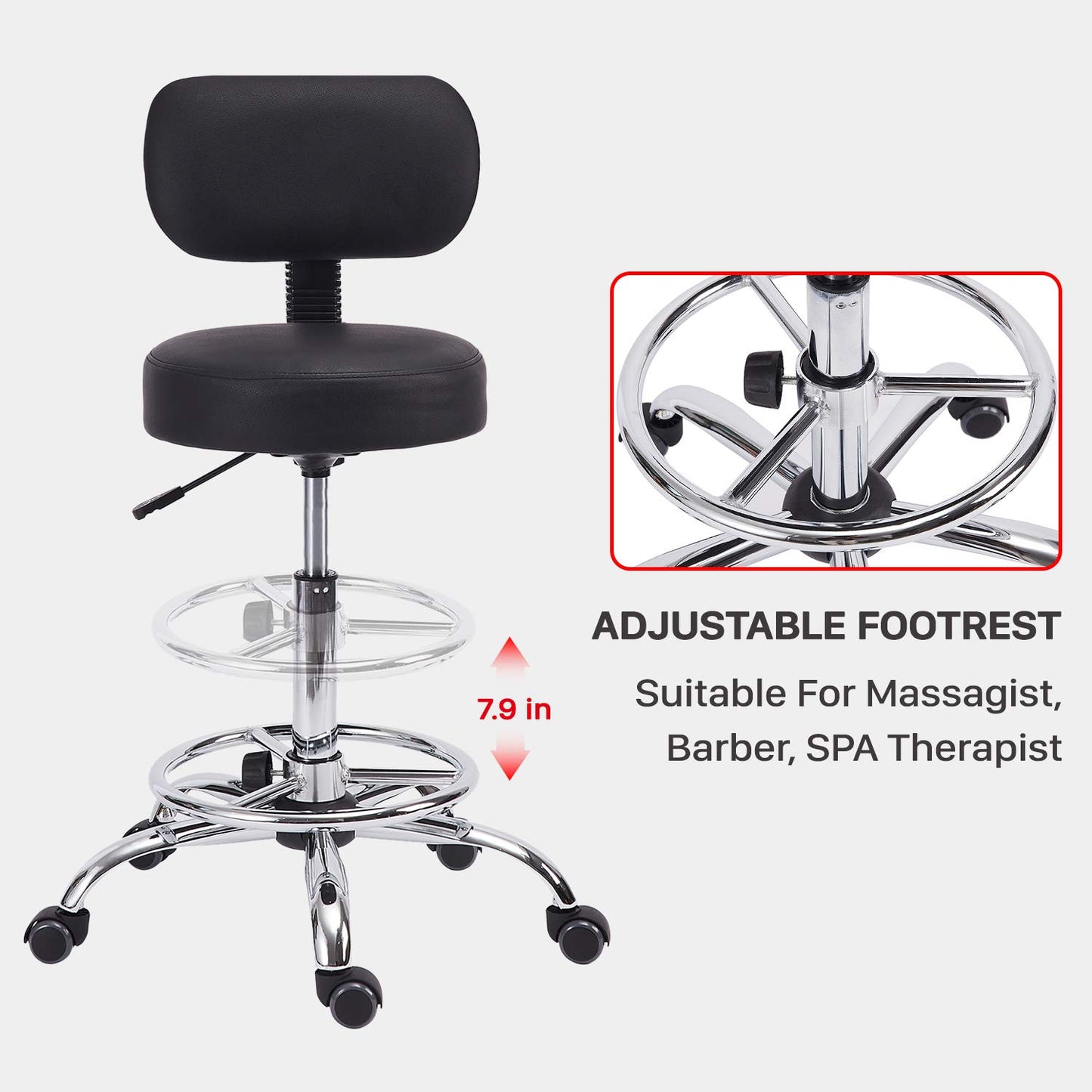 KLASIKA Drafting Swivel Chair with Back Support and Adjustable Footrest Rolling Stool, Multi-Purpose Office Desk Chair for Bar Kitchen Shop, Black - WoodArtSupply