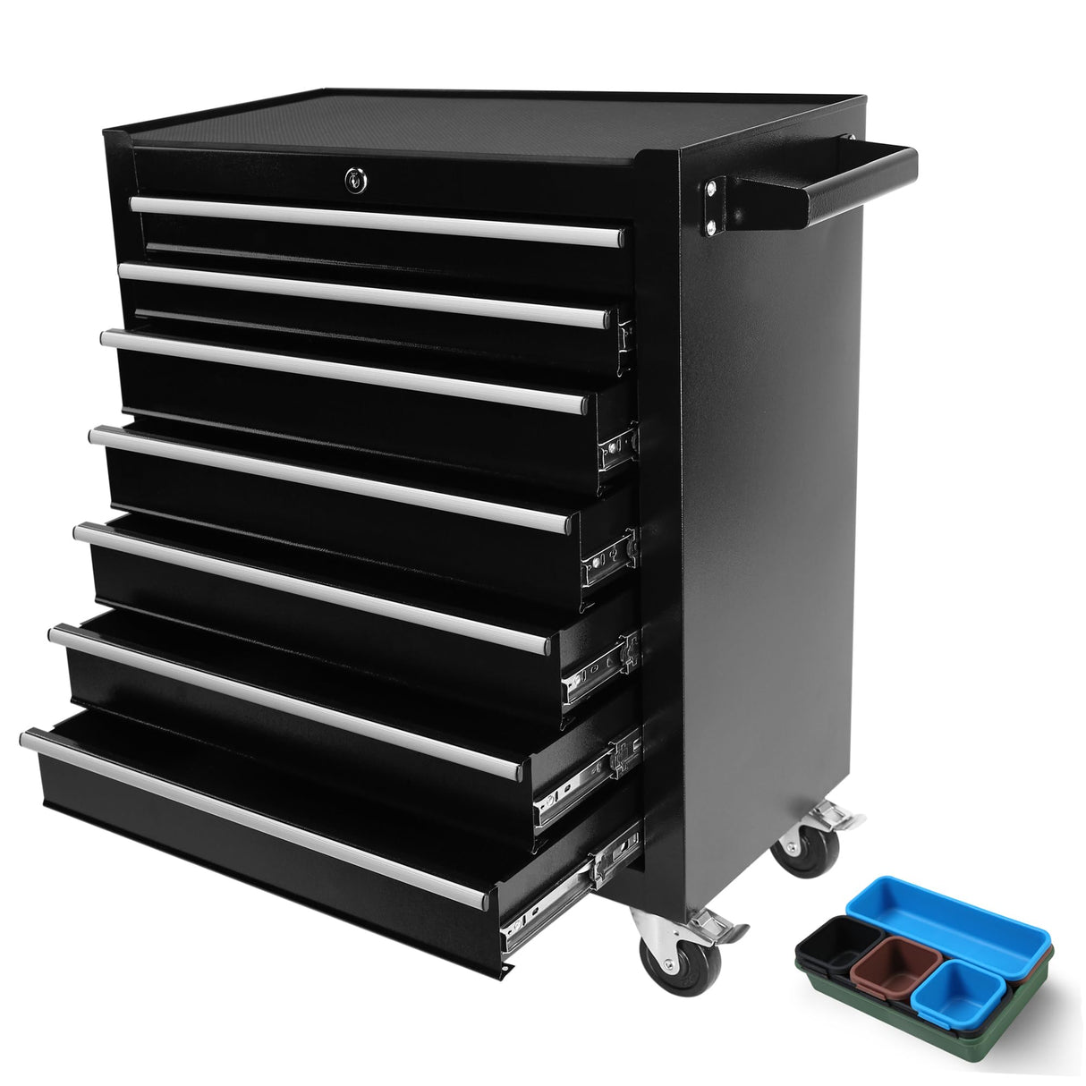 7-Drawer Tool Chest with Wheels, Rolling Tool Chest with Drawers, Top Cushion & 7PCS Tray Divider Set, Multifunctional Craftsman Tool Storage Chest Henf