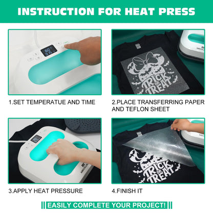 MECOLOUR Heat Press Machine for T Shirts, Portable Heat Press 9"X9" With Heat Press Mat, PTFE Teflon and 8 Pcs Tshirt Ruler Guide, Tshirt Press - WoodArtSupply