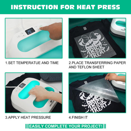 MECOLOUR Heat Press Machine for T Shirts, Portable Heat Press 9"X9" With Heat Press Mat, PTFE Teflon and 8 Pcs Tshirt Ruler Guide, Tshirt Press MECOLOUR