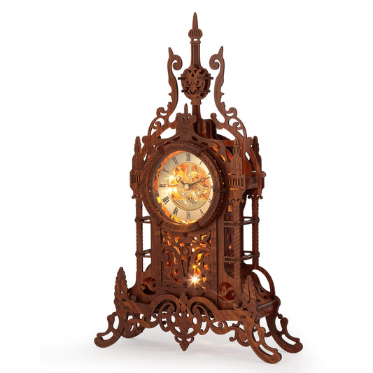 3D Wood Puzzle Clock Tower with LED Light - FUNPOLA DIY Home Décor Model - WoodArtSupply