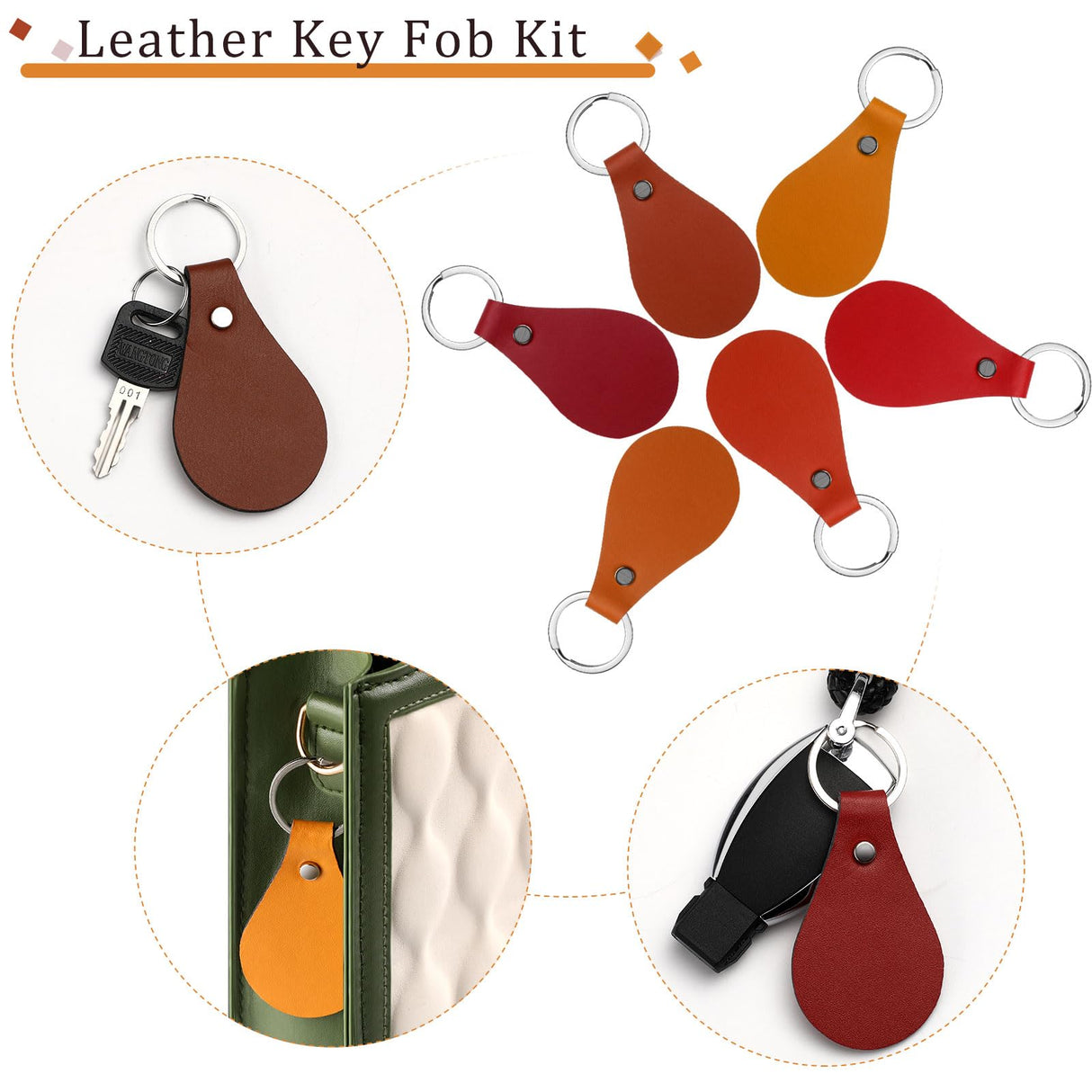 Nosiny 100 Pcs Pu Leather Key Fob Kit 10 Colors Leather Keychain Blanks with Key Rings and Rivets Key Chains Bulk for DIY (Bright Color) Nosiny