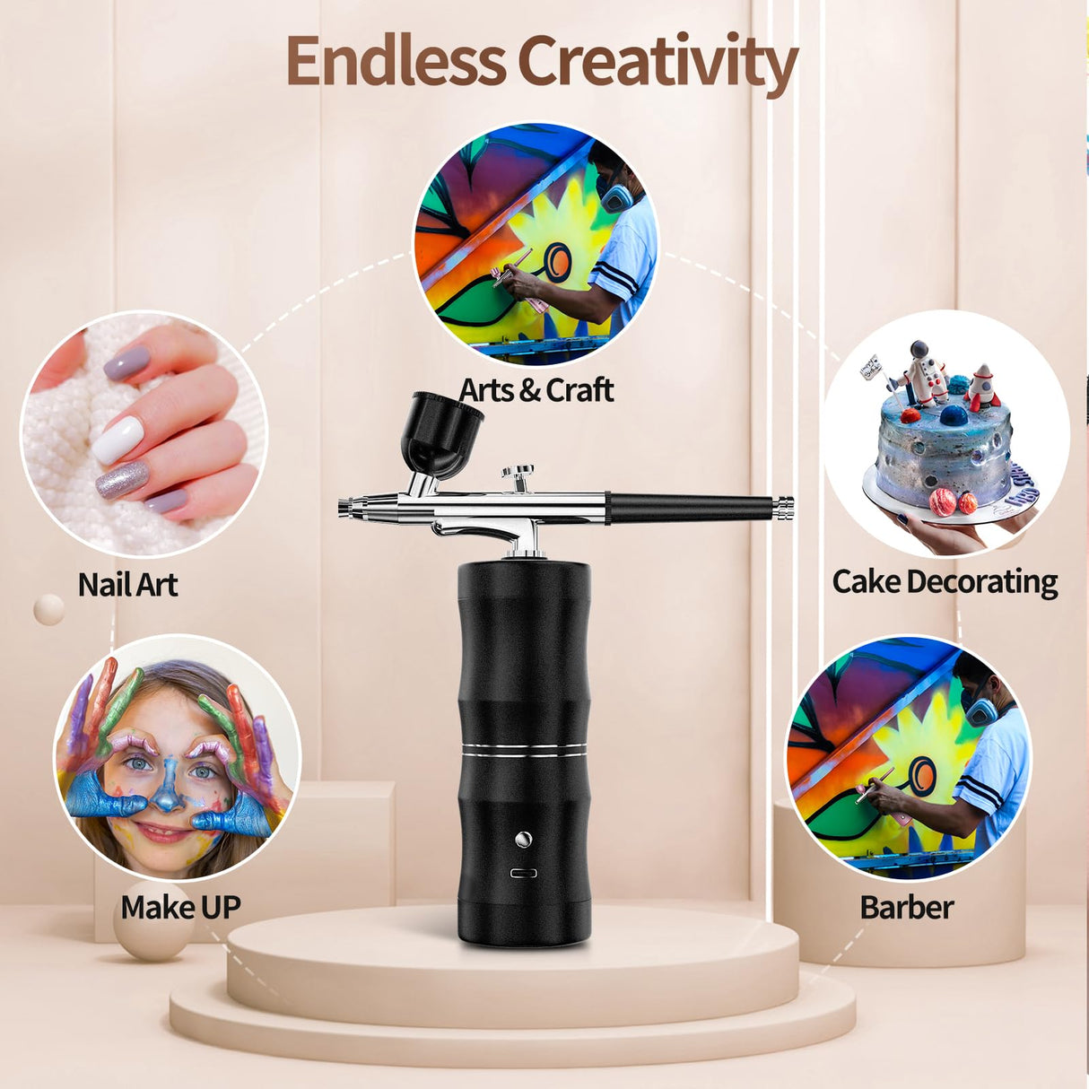 Rhinowisdom Airbrush Kit with Compressor, Air Brush Gun Rechargeable 48PSI High Pressure Air Brushes with 0.3mm Nozzle and Cleaning Brush Set for rhinowisdom