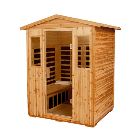 Xmatch Far Infrared Wooden Sauna Room, 4 Person Outdoor Size with 2050W, 8 Low EMF Heaters, 2 Bluetooth Speakers, 2 LED Reading Lamp and 4 Xmatch