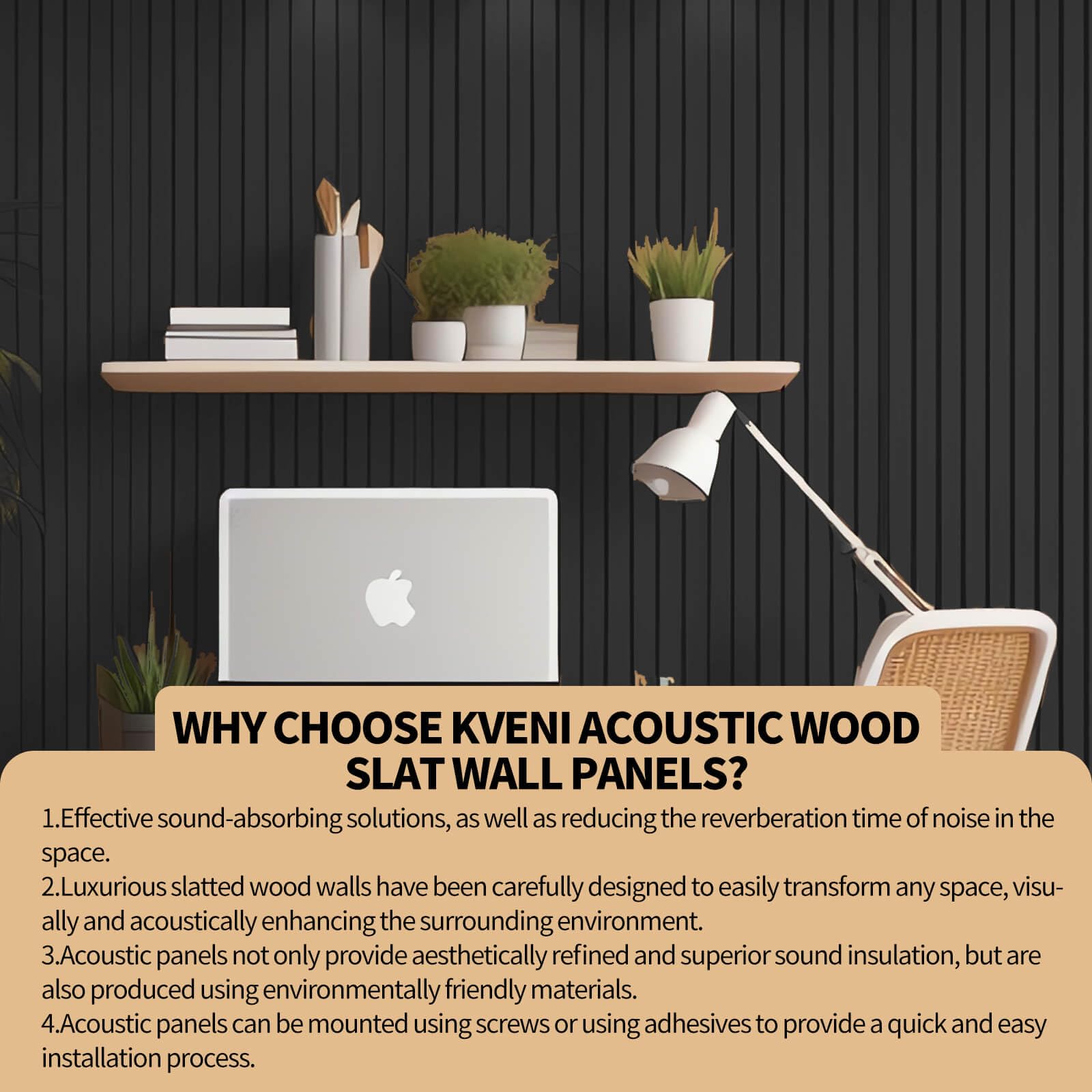 KVENI Acoustic Wood Slat Wall Panels - Modern Wood Panels for Wall, 3D Fluted Sound Absorbing Panel with Wood Finish, Noise Cancelling & - WoodArtSupply